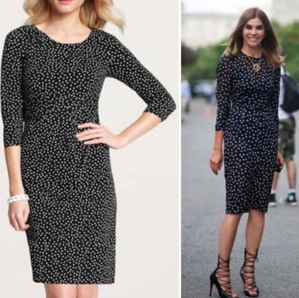 Ann Taylor Black and White Cinched Waist 3/4 Sleeve Sheath Dress Size 12 - Picture 1 of 11